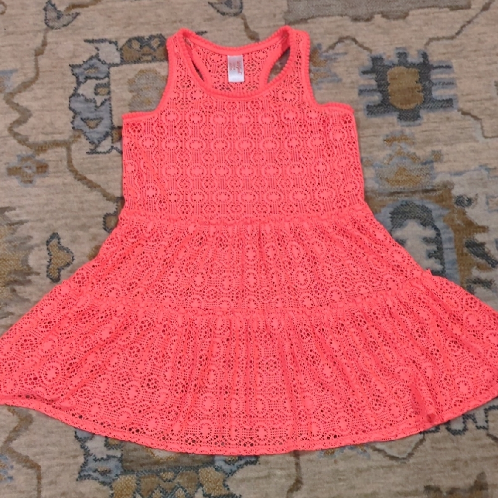 Girl's Cat & Jack Neon Orange Pink Sleeveless Sz L 10/12 Swimcover